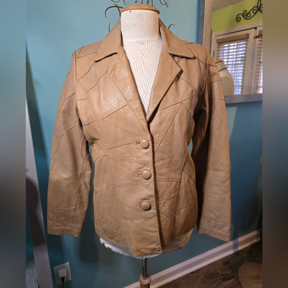 Vintage Tan Patchwork Leather Jacket - image 1